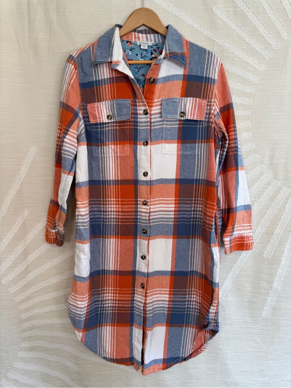 Sundance Women’s Petite Large Lorelei Plaid Flannel Shirt Dress Blue Orange - Picture 2 of 7